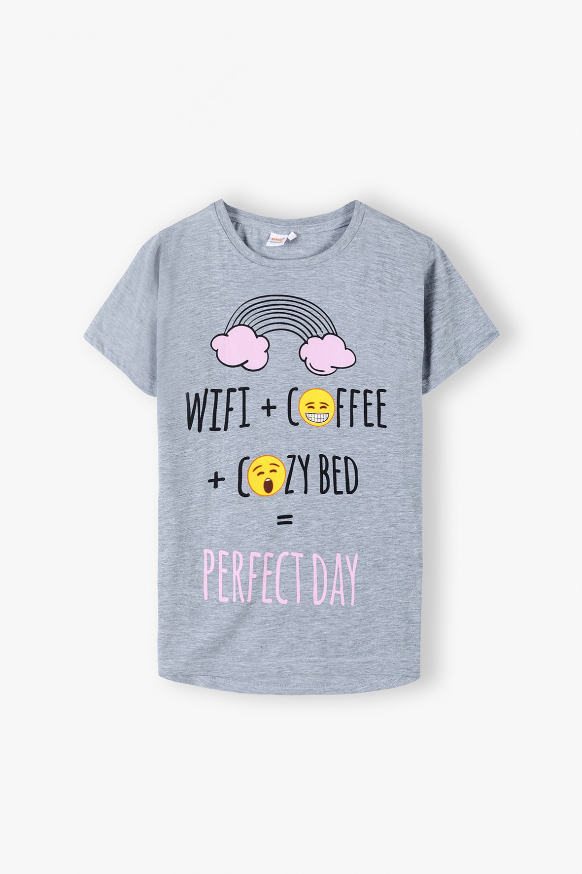 T-shirt damski do spania WIFI + COFFE = COZY BED - szary