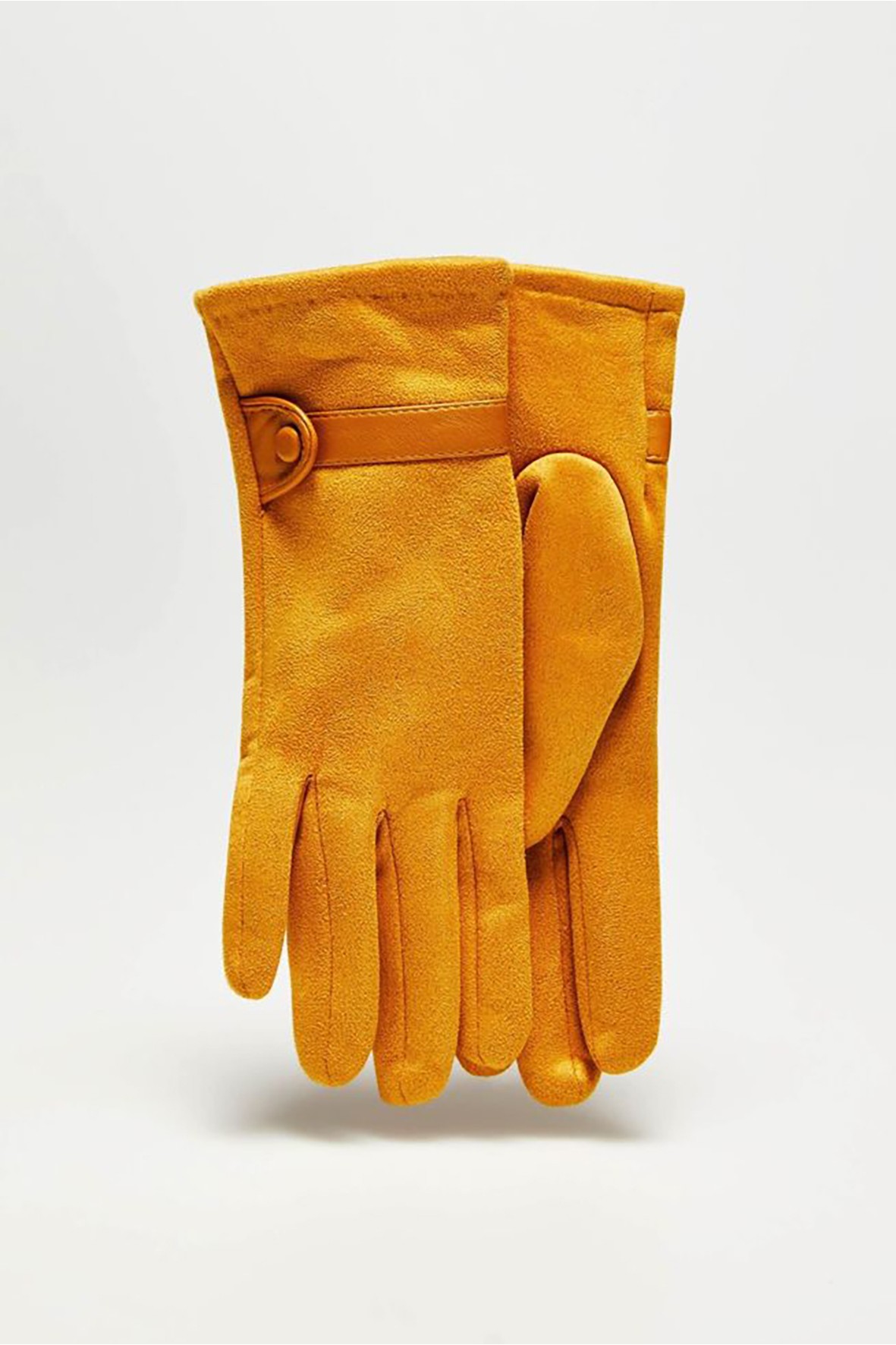 Długie stylowe rękawiczki damskie wykonane z zamszowego materiału - żółte
