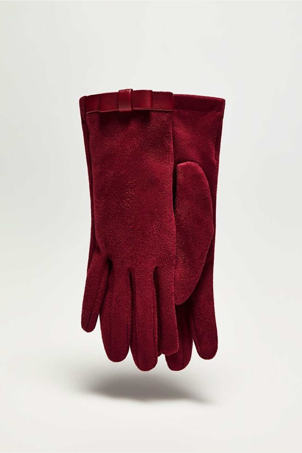 Długie stylowe rękawiczki damskie z zamszowego materiału - bordowe