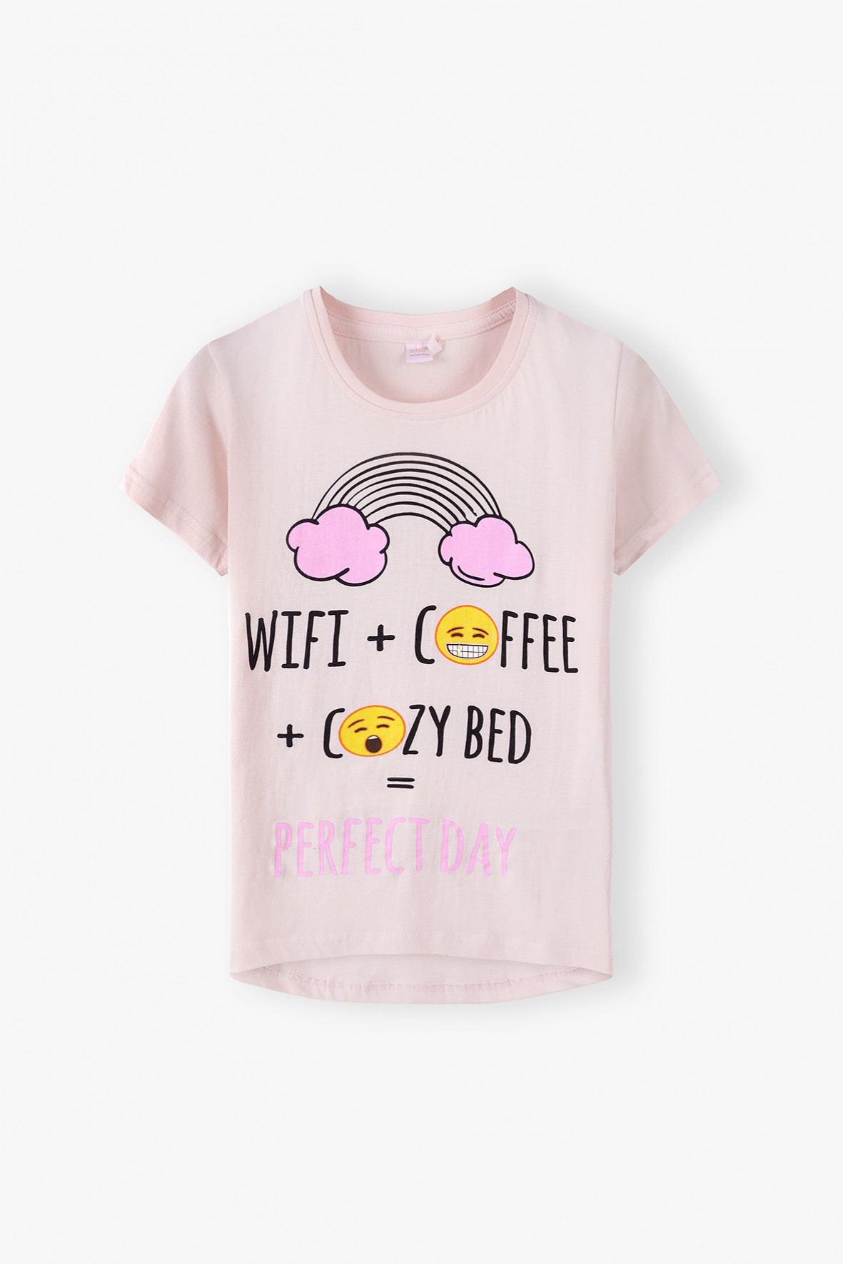 Bawełniany t-shirt damski WiFi + COFFE = COZY BED - różowy 