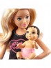 Barbie Opiekunka Lalka blondynka + bobas + akcesoria wiek 3+