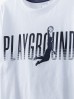 Bawełniany t-shirt chłopięcy biały z napisem- Playground