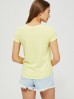 Bawełniany żółty T-shirt damski na krótki rękaw z ozdobnym wiązaniem