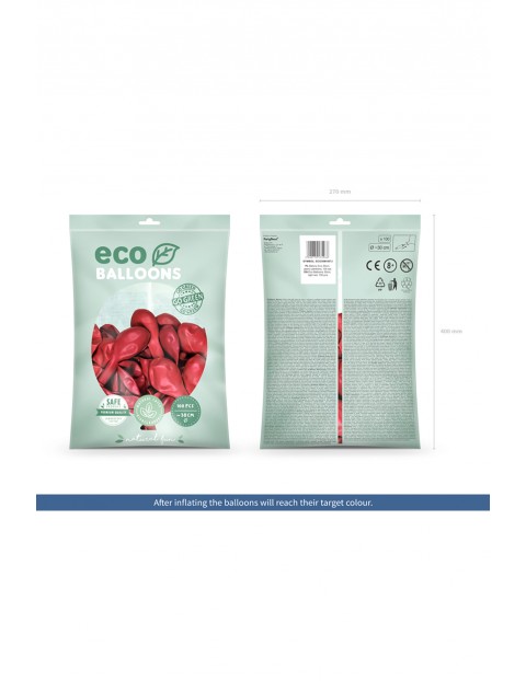 Balony Eco 30cm metalizowane jasny czerwony - 100szt