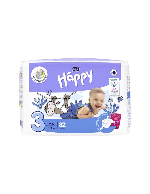 Pieluchy HAPPY średnie BBH MIDI 5-9kg 32szt.