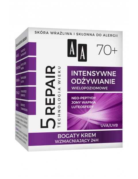 AA Technologia Wieku 5Repair 70+ Intensywne odżywianie bogaty krem wzmacniający 24h 50 ml