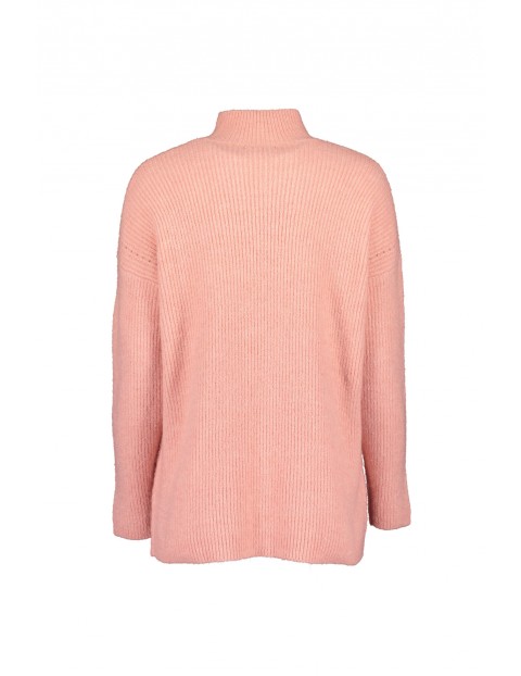  Damski sweter z dzianiny  - różowy