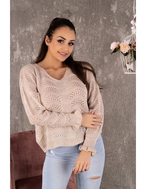 Sweter damski  Merribel Venigam Beige ażurowy - beżowy