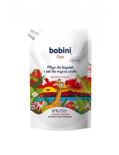 BOBINI Fun Płyn do kąpieli i żel do mycia - o zapachu truskawek - Wysoka piana REFILL 500 ml