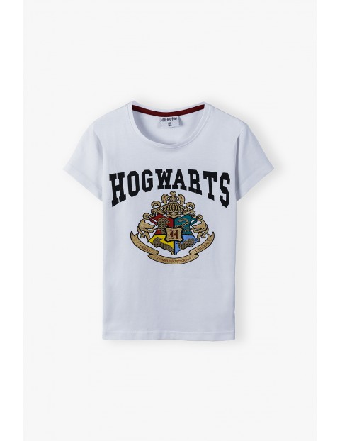 Bawełniany t-shirt dziewczęcy Harry Potter - biały