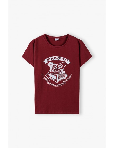 Bawełniany t-shirt damski Harry Potter - bordowy