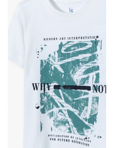 Bawełniany t-shirt chłopięcy z miękkim nadrukiem WHY NOT