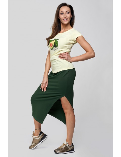 Spódnica damska dzianinowa maxi z rozcięciem zielona