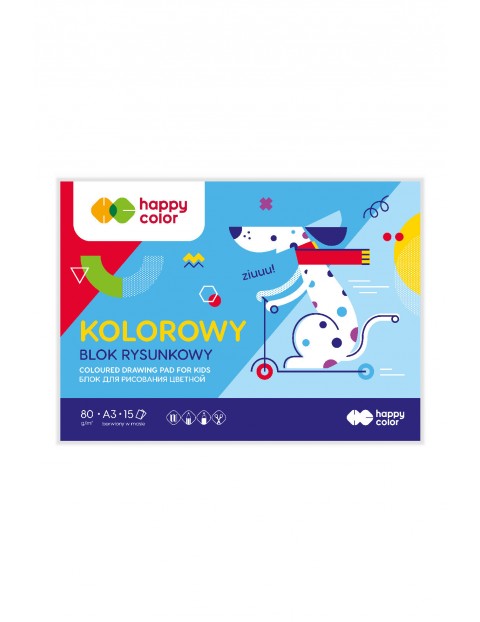 Blok rysunkowy Happy Friends, 80g, A3 - 15 arkuszy