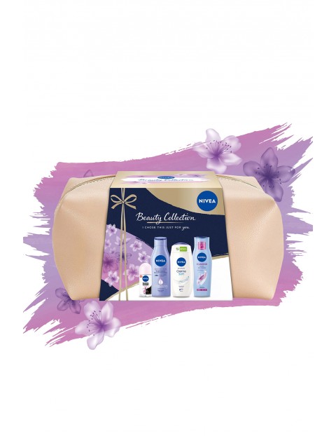 Zestaw kosmetyków NIVEA BEAUTY COLLECTION (szampon do włosów Diamond Gloss 250ml + żel pod prysznic 250ml + wygładzające mleczko do ciała 250 ml + antyperspirant roll-on Black & White Invisible Clear 50ml)