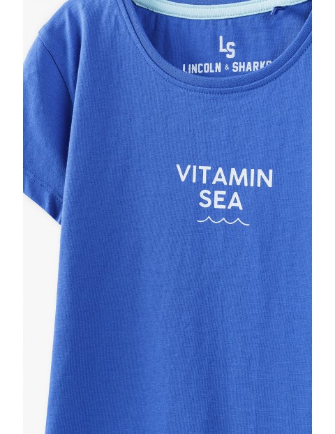 T- shirt dziewczęcy z napisem Vitamin Sea - niebieski