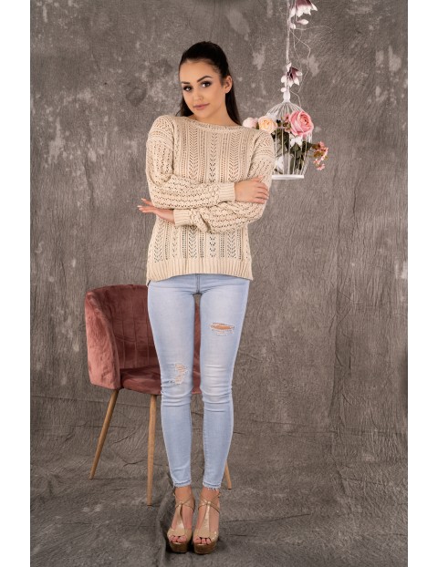 Sweter Merribel Etsaman Beige ażurowy - beżowy