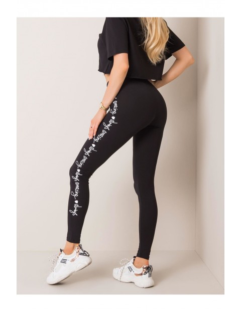 Legginsy damskie z napisem - czarne 