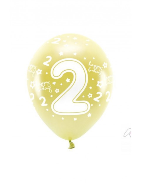 Balony Eco 33 cm, Cyfra '' 2 '' -  jasny złoty -  6 szt