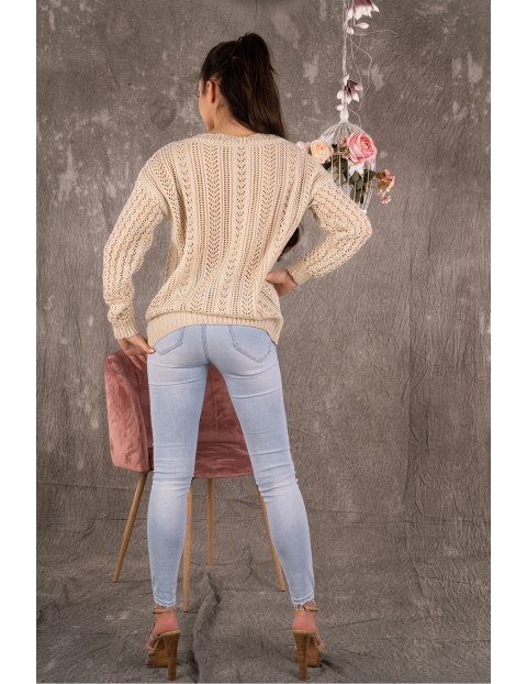 Sweter Merribel Etsaman Beige ażurowy - beżowy