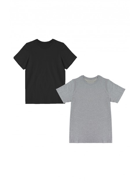Bawełniany t -shirt męski z okrągłym dekoltem - 2 pak - czarny - szary 