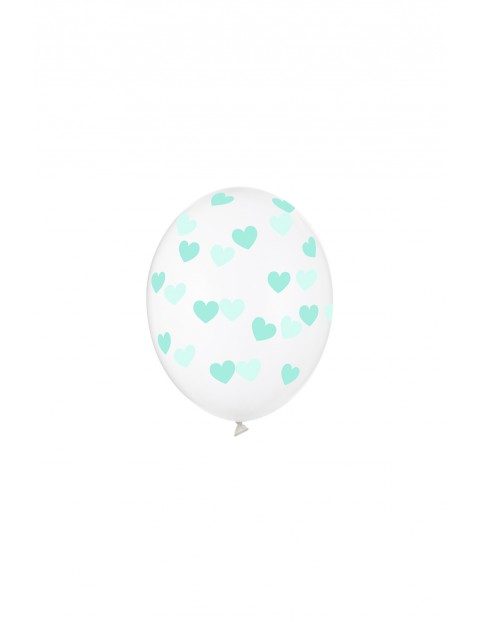 Balony 30 cm w miętowe serduszka - Crystal Clear 50 sztuk