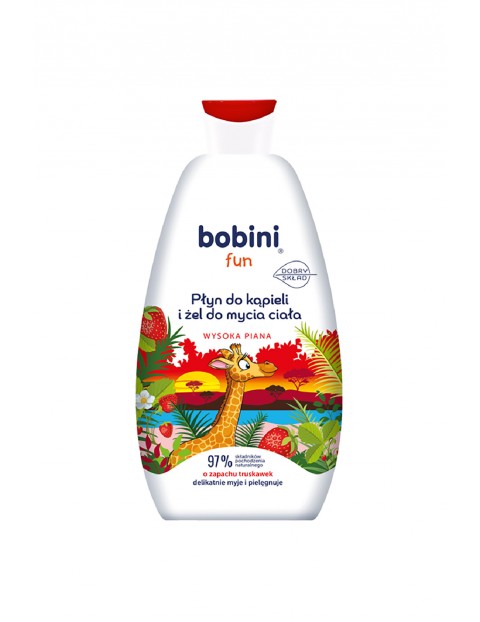 BOBINI Fun Płyn do kąpieli i żel do mycia - o zapachu truskawek - Wysoka piana 500 ml