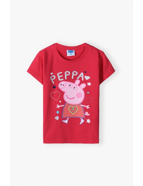 Bawełniany t-shirt dziewczęcy Świnka Peppa różowy 