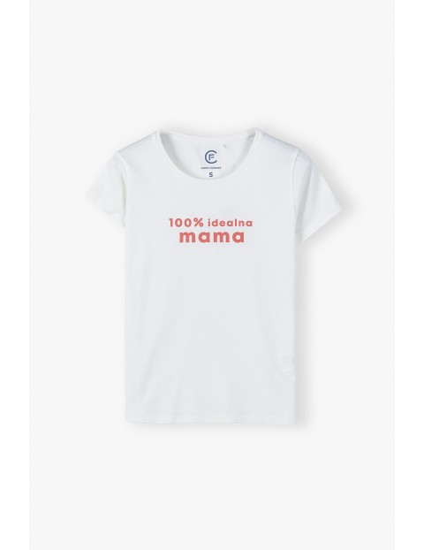 Bawełniany t-shirt damski biały - 100% idealna mama