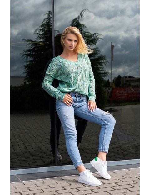 Sweter damski  Merribel  Gloris Mint ażurowy - zielony 