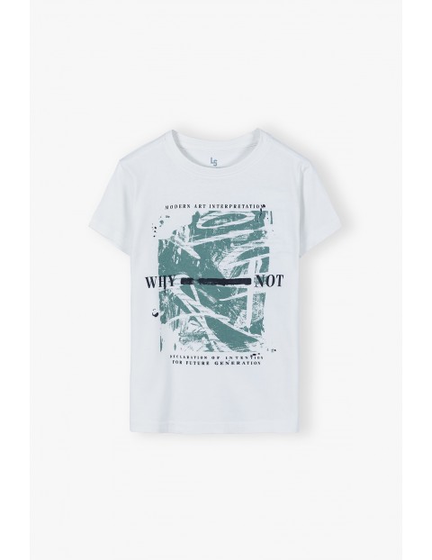 Bawełniany t-shirt chłopięcy z miękkim nadrukiem WHY NOT