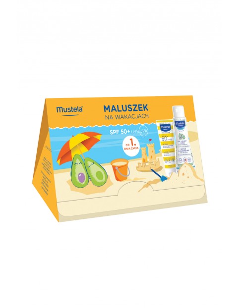 Mustela Zestaw Sun Maluszek na wakacjach - mleczko SPF 50+ 40ml +  żel do mycia 100ml 