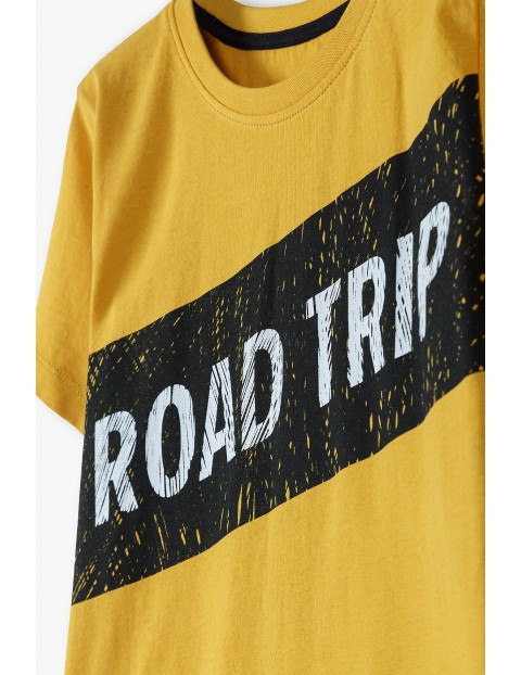 Bawełniany t-shirt chłopięcy żółty z napisem- Road Trip