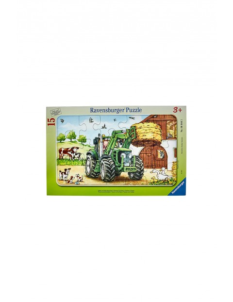 Puzzle dla dzieci 2D w ramce: Traktor na polu - 15 elementów wiek 3+