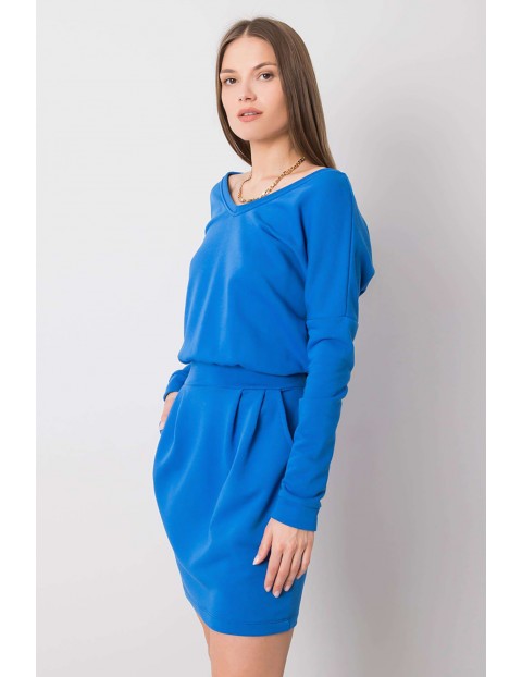 Ciemnoniebieska sukienka dresowa damska - mini