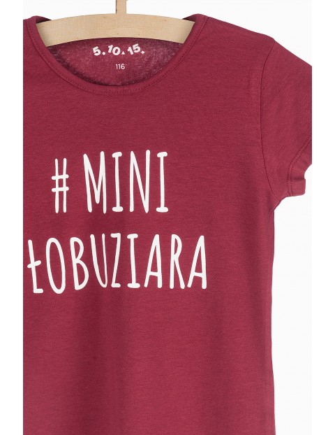 T-shirt dziewczęcy -#Mini Łobuziara- bordowy