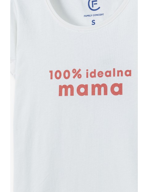 Bawełniany t-shirt damski biały - 100% idealna mama