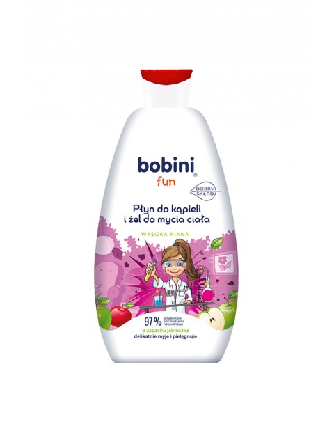 BOBINI Fun Płyn do kąpieli i żel do mycia - o zapachu jabłuszka - Wysoka piana 500 ml