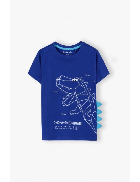 Bawełniany t-shirt chłopięcy z elementem 3D niebieski DINO