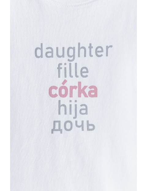 Biały t-shirt dziewczęcy - Córka ubrania dla całej rodziny