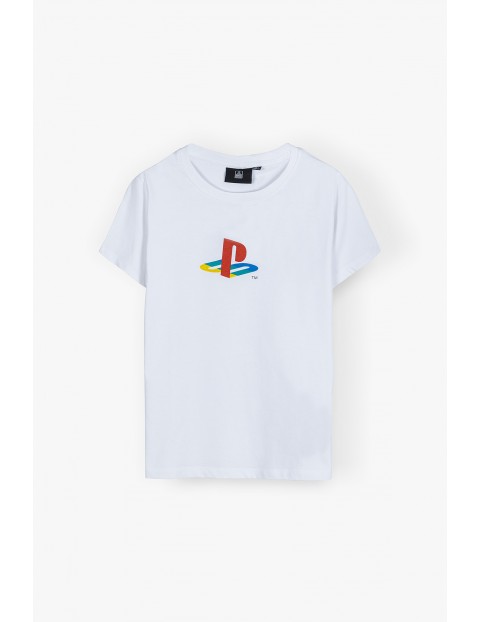 T-shirt chłopięcy bawełniany PlayStation - biały