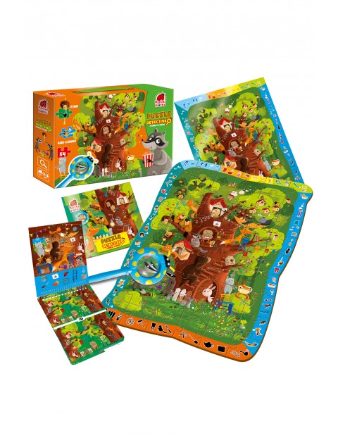 Puzzle z grą edukacyjną i lupą Detective forest story wiek 3+