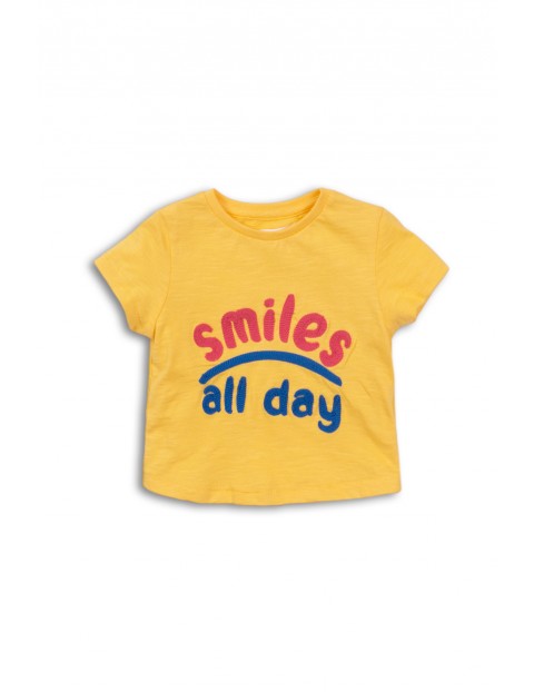 Żółty t-shirt dziewczęcy z napisem Smiles All Day