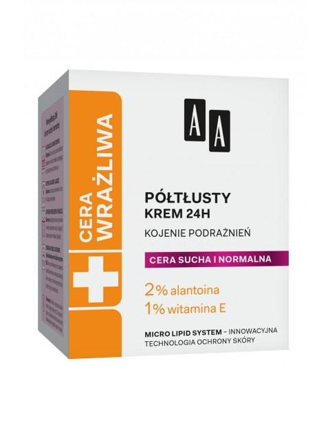 AA Cera Wrażliwa krem półtłusty do każdego rodzaju cery 24h - bezzapachowy 50 ml