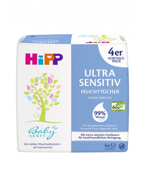 Chusteczki pielęgnacyjne ULTRA-SENSITIVE HiPP 4x52 szt.