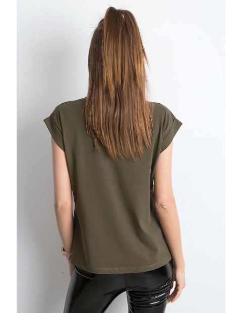 Gładki t-shirt damski - khaki