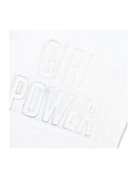 Bawełniany t-shirt dziewczęcy z napisem Girl Power - biały