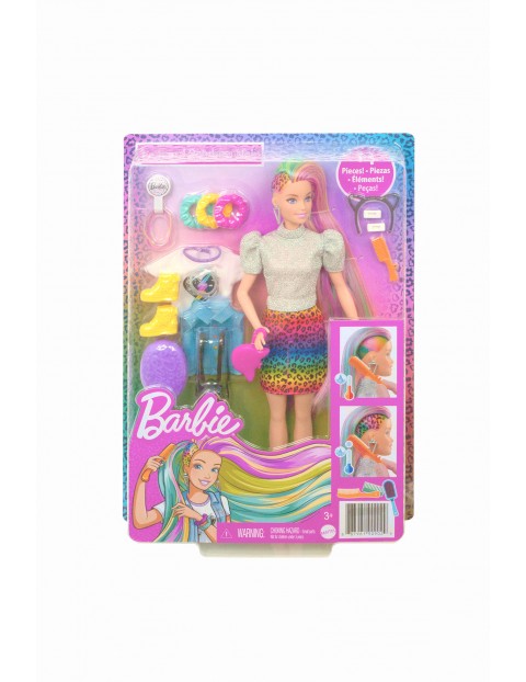 Barbie Fryzura Kolorowa panterka Lalka wiek 3+