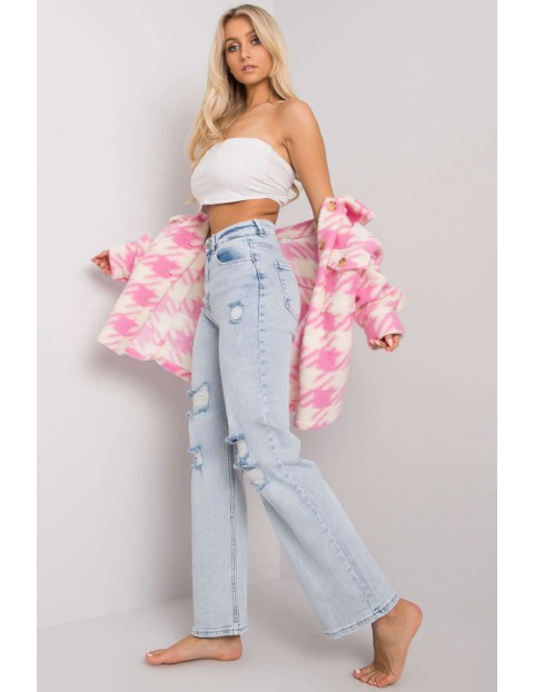 Jasnoniebieskie jeansy high waist z przetarciami