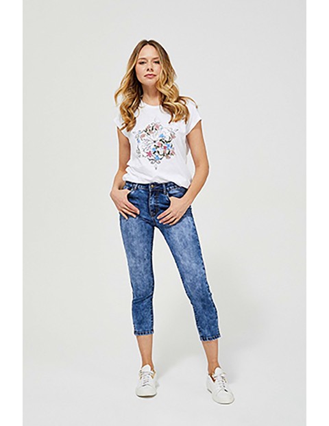 Jeansy damskie skinny - niebieskie marmurkowe